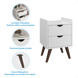 Kit Mesa Cabeceira 2 Gavetas Lindas para Seu Quarto:branco - 7