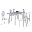 Ver imagem 2 de Conjunto de Mesa 140x75cm Tampo de Granito com 6 Cadeiras Iris a Soma Móveis Branco/Arabesco/Martelado Pérola