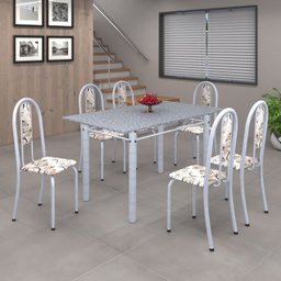 Conjunto de Mesa 140x75cm Tampo de Granito com 6 Cadeiras Iris A Soma Móveis - 1