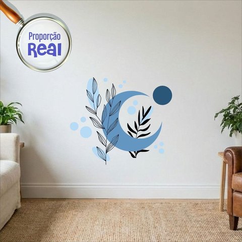 Adesivo Floral Boho Azul Estilo Nórdico 60x51 Minimalista Mod.05