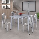 Ver imagem 1 de Conjunto de Mesa 140x75cm Tampo de Granito com 6 Cadeiras Iris a Soma Móveis Branco/Paraopeba/Martelado Pérola