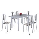 Ver imagem 2 de Conjunto de Mesa 140x75cm Tampo de Granito com 6 Cadeiras Iris a Soma Móveis Branco/Paraopeba/Martelado Pérola