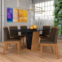 Mesa com 6 Cadeiras Qatar 1,60 Cin/preto/marrom - Móveis Arapongas Cinamomo/preto/marrom 04 - 1