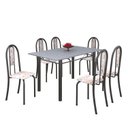 Ver imagem 2 de Conjunto de Mesa 140x75cm Tampo de Granito com 6 Cadeiras Iris a Soma Móveis Cinza/Botanic Bege/Martelado Prata