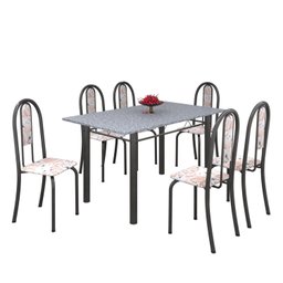 Conjunto de Mesa 140x75cm Tampo de Granito com 6 Cadeiras Iris A Soma Móveis - 2