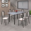Ver imagem 1 de Conjunto de Mesa 140x75cm Tampo de Granito com 6 Cadeiras Iris a Soma Móveis Cinza/Botanic Bege/Martelado Prata