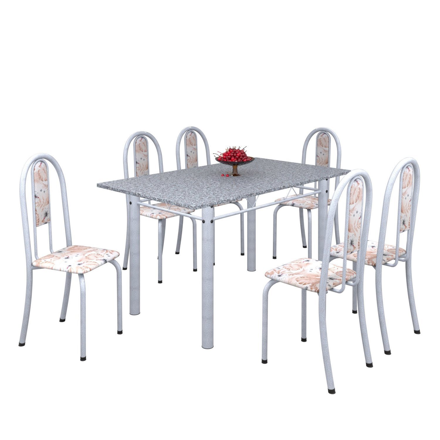 Conjunto de Mesa 140x75cm Tampo de Granito com 6 Cadeiras Iris A Soma Móveis - 2