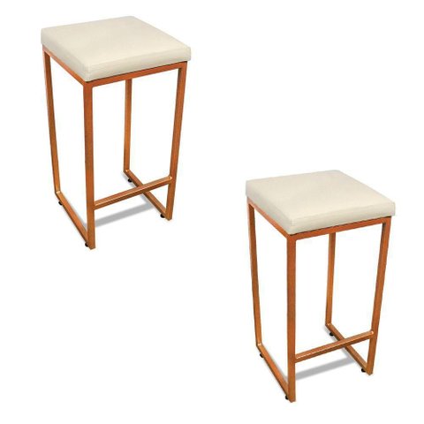 Banqueta Alta para Cozinha Industrial Kit 2 Nick Bronze e Sintético d03 - D'Rossi Cor Branco