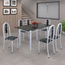 Ver imagem 1 de Conjunto de Mesa 140x75cm Tampo de Ardósia com 6 Cadeiras Iris a Soma Móveis Branco/Preto Floral/Martelado Pérola