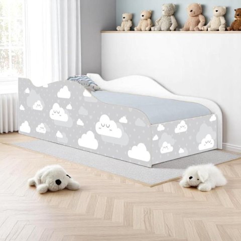 Cama Carro Solteiro Joy Nuvens Cinza Solteiro com Colchão