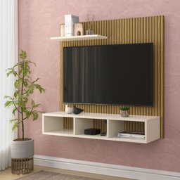 Painel Sala Tv 32 Polegadas com Nichos e Prateleira Gold:off White/ripado - 2