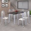 Ver imagem 1 de Conjunto de Mesa 140x75cm Tampo de Ardósia com 6 Cadeiras Iris a Soma Móveis Branco/Arabesco/Martelado Pérola