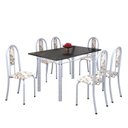 Ver imagem 2 de Conjunto de Mesa 140x75cm Tampo de Ardósia com 6 Cadeiras Iris a Soma Móveis Branco/Arabesco/Martelado Pérola