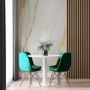 Papel de Parede Painel 3D Mármore Branco Dourado 2M Revestimento Auto Colante Brilho Marmorizado
