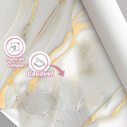 Papel de Parede Painel 3D Mármore Branco Dourado 2M Revestimento Auto Colante Brilho Marmorizado - 4