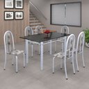 Ver imagem 1 de Conjunto de Mesa 140x75cm Tampo de Ardósia com 6 Cadeiras Iris a Soma Móveis Branco/Paraopeba/Martelado Pérola