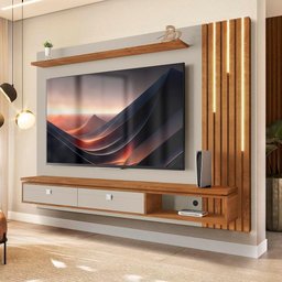 Painel Home Suspenso Ripado Led Tv até 80 Polegadas Off White Naturalle Hit Shop Jm - 1