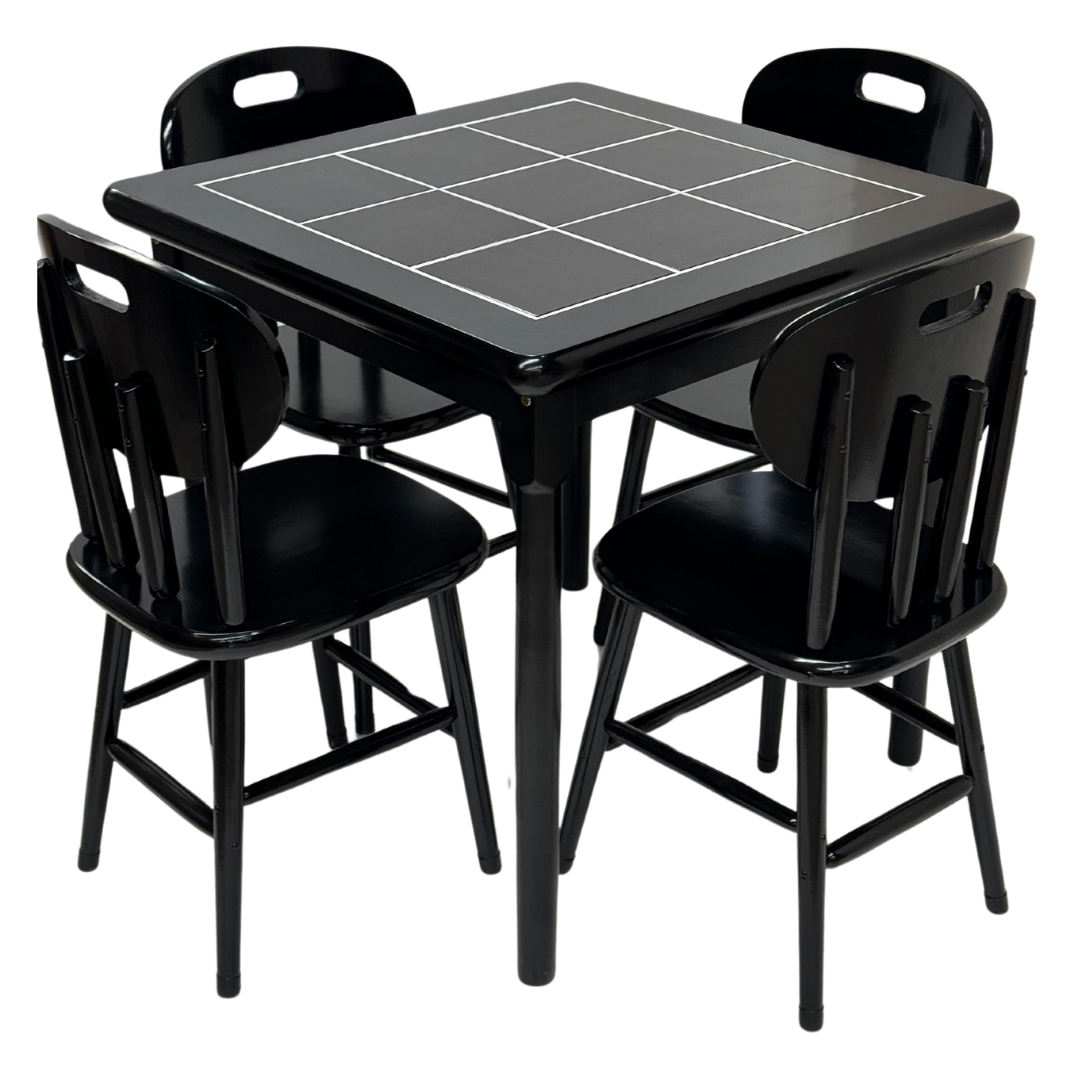 Conjunto de Mesa Jantar Mosaico com 4 Cadeiras Preto - Dg Móveis:preta