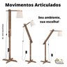 Luminária 1,6m Articulada Chão Pedestal Piso Abajur Madeira:Preto - 3