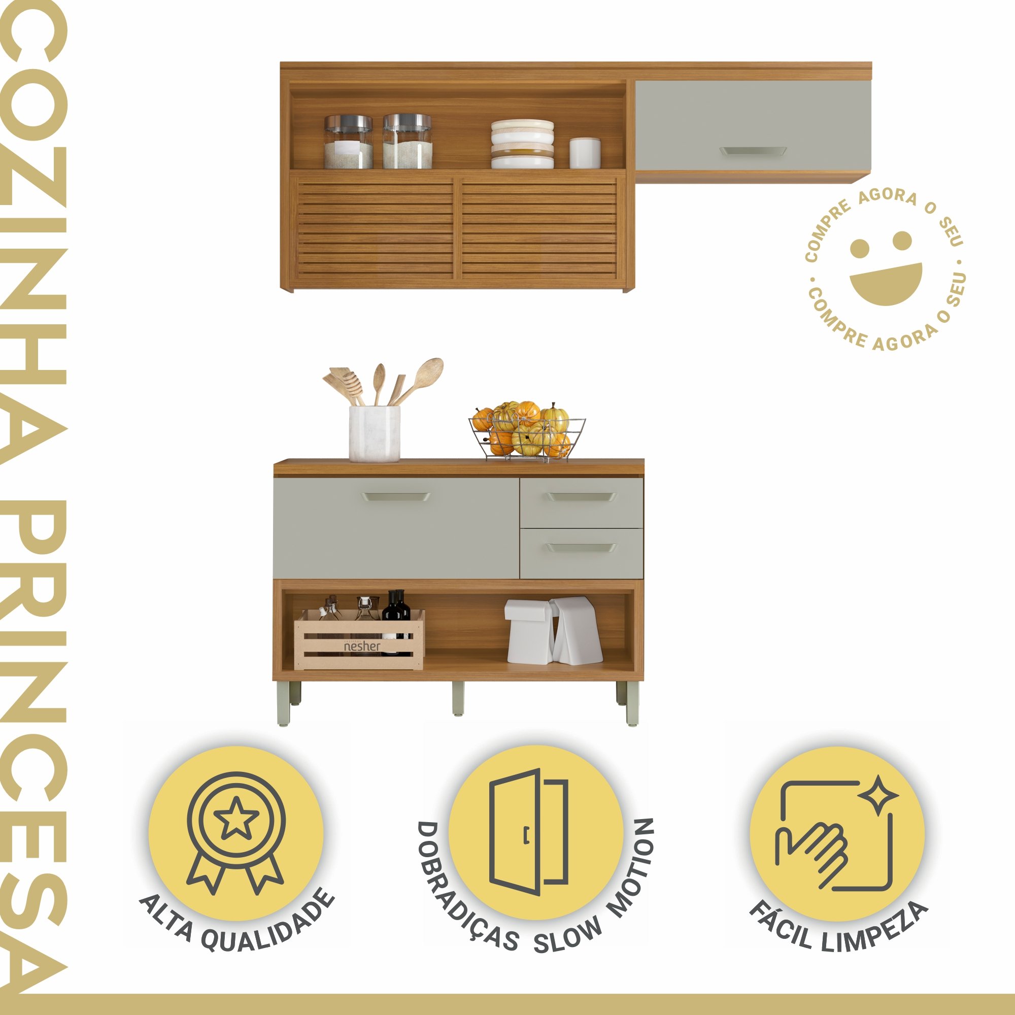 Cozinha Modulada 2 Peças Ripado Princesa  100% Mdf - 3