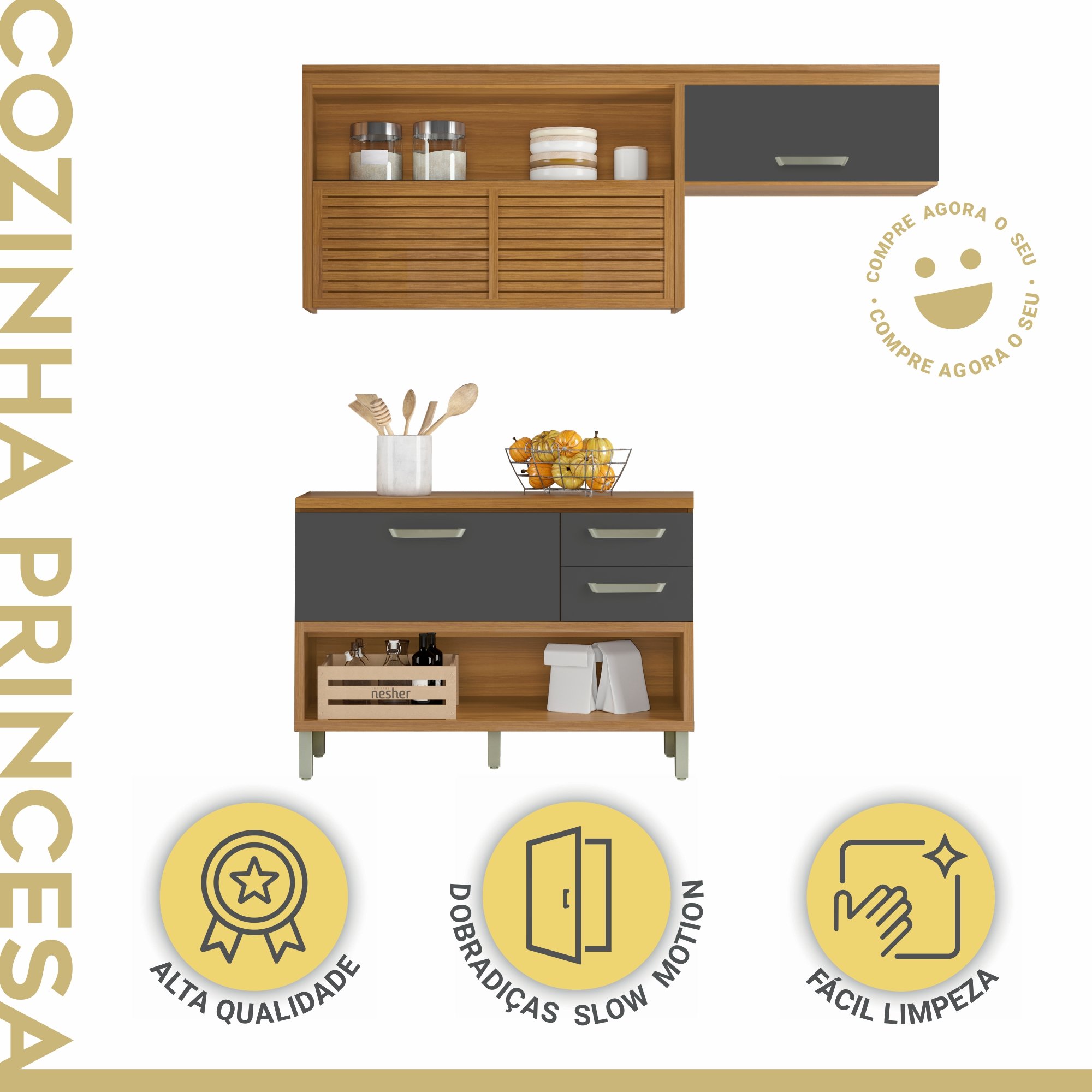 Cozinha Modulada 2 Peças Ripado Princesa 100% Mdf - 3