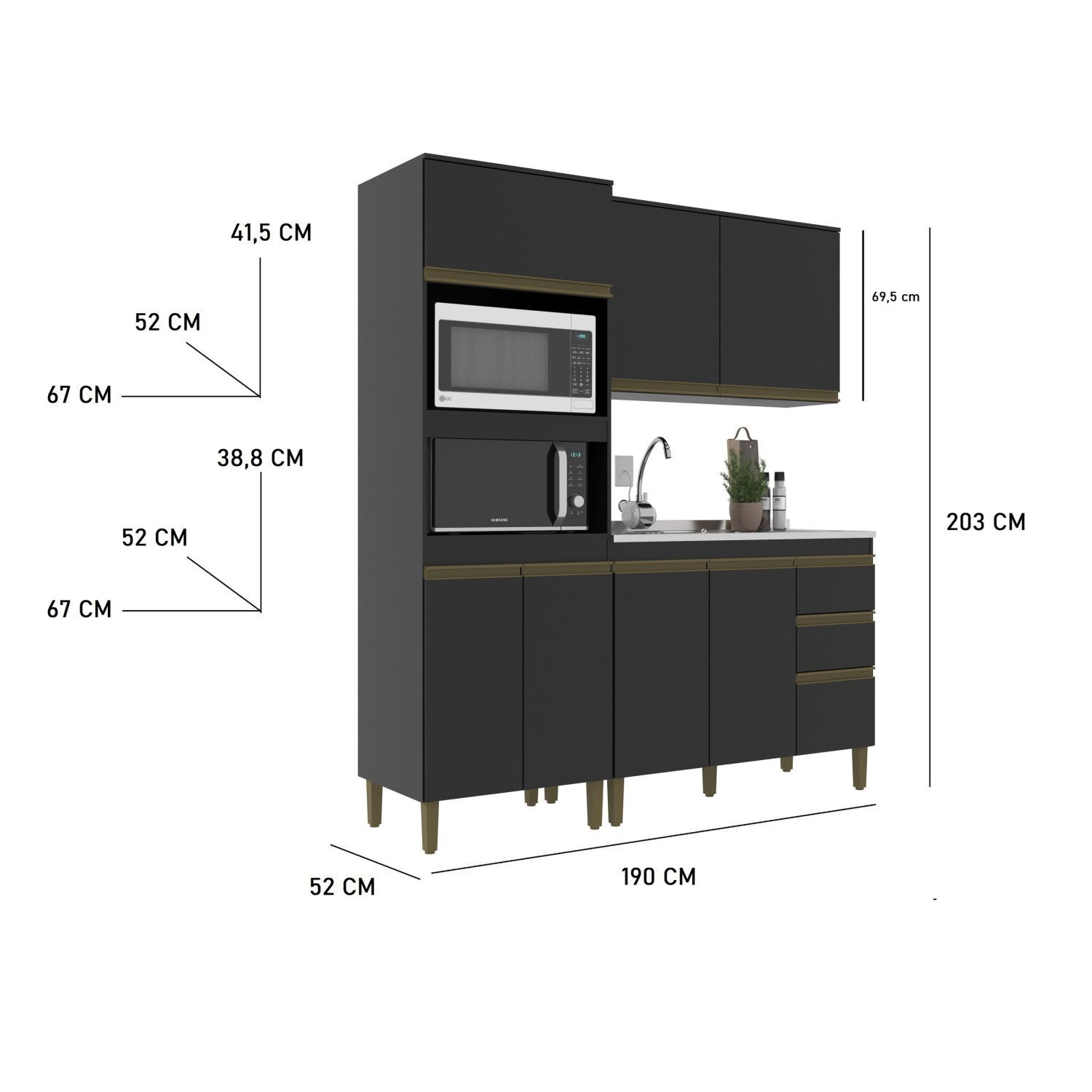 Cozinha Cecilia Modulada 9 Pecas 7 Portas 3 Gavetas 190Cm  - 3
