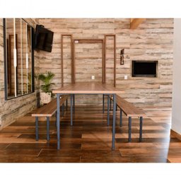 Conjunto Mesa Dobrável Retrátil de Parede com Bancos 4,15m Noronha - 2