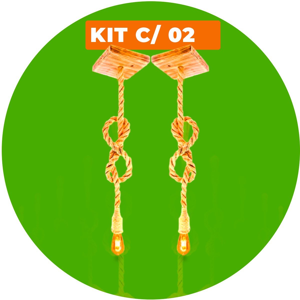 Kit 2 Luminárias Pendente Lustre Teto Sisal Rústico 60cm - 4