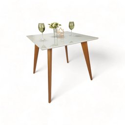 Mesa de Jantar Tampo Quadrado com Vidro 90cm Slim Branco - 1