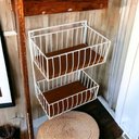 Ver imagem 1 de Fruteira Suspensa Dupla Branca Artesanal Cozinha Frutas Legumes com Madeira Minas Arte Própria Frute