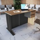 Ver imagem 1 de Mesa Escrivaninha Ripada 120cm Home Office com 2 Gavetas Cor:Mel com Grafite