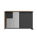 Ver imagem 4 de Mesa Escrivaninha Ripada 120cm Home Office com 2 Gavetas Cor:Mel com Grafite