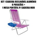 Ver imagem 1 de Kit 1 Cadeira Reclinável Alumínio 8 Posições + Mesa Portátil para Cadeira de Praia Mor