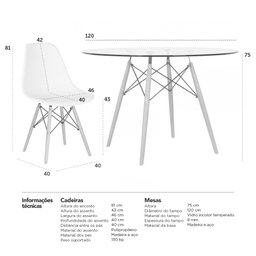 KIT - Mesa Eames com tampo de vidro 120 cm + 5 cadeiras Eiffel DSW Marrom - 10