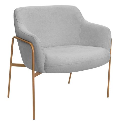 Poltrona Decorativa Jade Base Aço Ouro Fosco Bouclé Cinza Claro - Nexta Casa