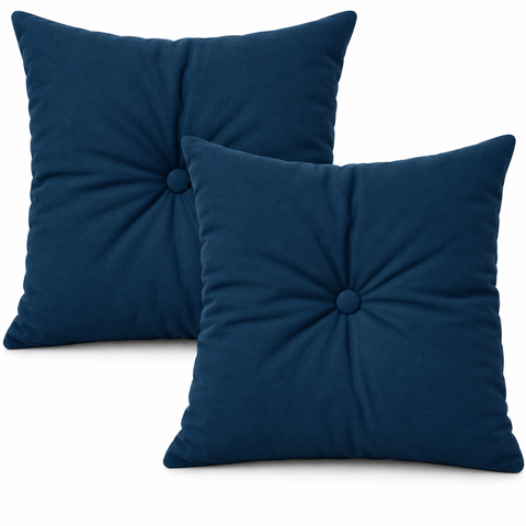 Kit 2 Almofadas com Botão para Sofás e Camas Decorativas Diversas Cores Macias:Azul Marinho