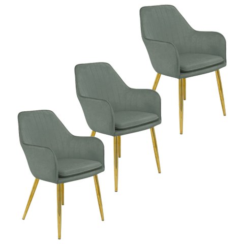 Kit 3 Cadeiras Poltrona Lines Base Dourada Recepção Sala Decorativa Suede 