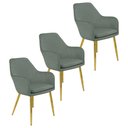 Ver imagem 1 de Kit 3 Cadeiras Poltrona Lines Base Dourada Recepção Sala Decorativa Suede