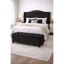 Ver imagem 1 de Kit Cabeceira e Calçadeira Baú Lisboa Casal Suede Preto do Lar Móveis e Decoração