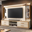Ver imagem 1 de Estante para TV e Home Theater até 75 Polegadas 100% MDF 240CMX192CM Espelho 4 Gavetas Leni Bege