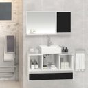 Ver imagem 1 de Conjunto Gabinete Banheiro VENUS 80cm Branco/Preto - Gabinete + Cuba + Espelheira + Tampo Vidro