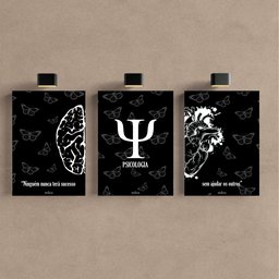 Kit 3 Quadro Decorativo Psicologia Cérebro Mente Consultório 28x20cm - 1