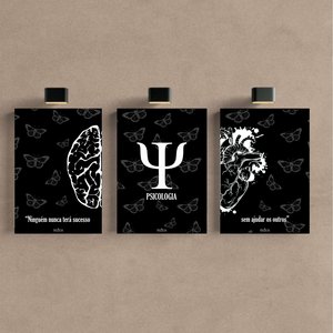 Kit 3 Quadro Decorativo Psicologia Cérebro Mente Consultório 28x20cm