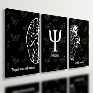 Kit 3 Quadro Decorativo Psicologia Cérebro Mente Consultório 28x20cm