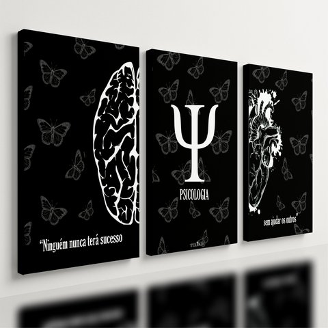 Kit 3 Quadro Decorativo Psicologia Cérebro Mente Consultório 28x20cm