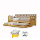 Ver imagem 5 de Sofá Cama Solteiro Verona Imbuia Estofado Capitonê Veludo Bege com Cama Auxiliar + 2 Colchões