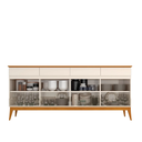 Ver imagem 4 de Buffet Aparador 4 Portas e 4 Gavetas em MDF com Pés em Madeira Maciça Bege/Off White/Cedro