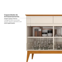 Ver imagem 7 de Buffet Aparador 4 Portas e 4 Gavetas em MDF com Pés em Madeira Maciça Bege/Off White/Cedro