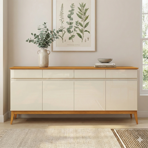 Buffet Aparador 187cm com 4 Portas e 4 Gavetas em MDF Cedro Magnum Premium