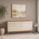Ver imagem 1 de Buffet Aparador 4 Portas e 4 Gavetas em MDF com Pés em Madeira Maciça Bege/Off White/Cedro